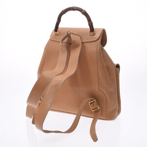 Gucci Beige Tan Backpack Calfskin Daypack Bamboo